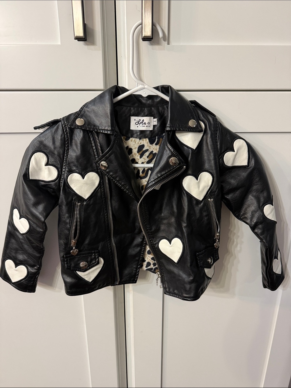 Girls 4 Black Leather Heart Moto Jacket